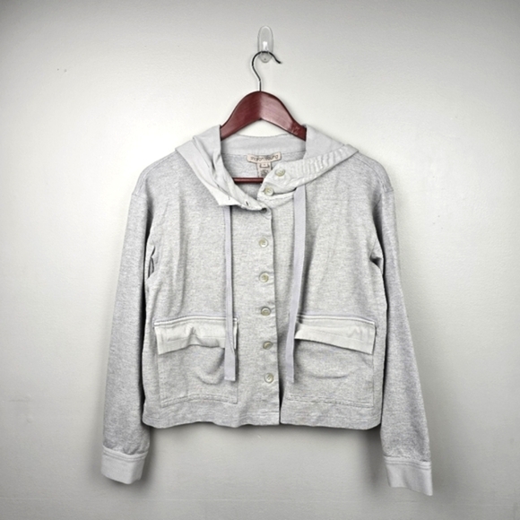 SHARON YOUNG Lightweight Button Down Jacket Cropped Gray Womens‎ Size S - Picture 1 of 7